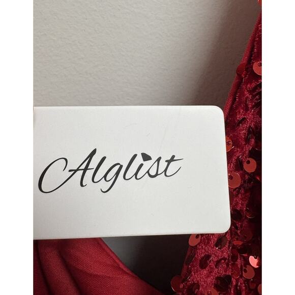 Alglist Red Sequin and Velvet Formal Dress Size Large Prom - Picture 4 of 4